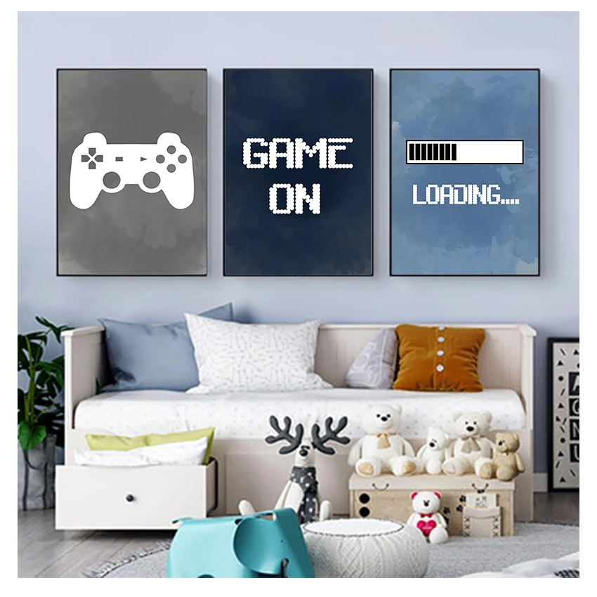 Gaming Accessories For Bedroom - 保育園の男の子の壁飾り、ゲームパーティーポスタープリント、子供男の子へのギフト、ゲームルームの装飾、ビデオゲームの壁アート、キャンバス絵画