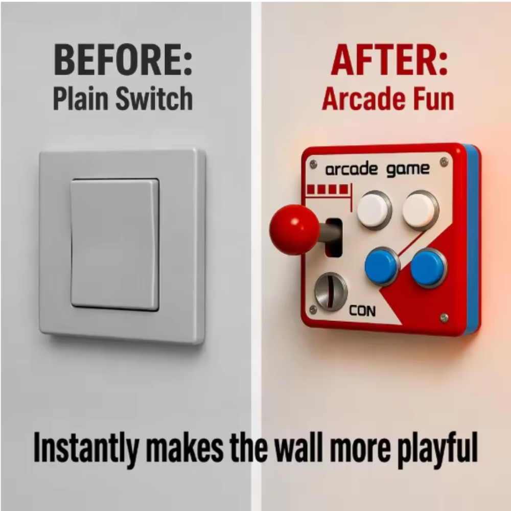 Gaming Accessories For Bedroom - レトロアーケードジョイスティックスイッチプレートカバー、パンチフリー3Dプリントゲームルーム壁飾り、ゲーミング愛好家のためのクールなノスタルジックなギフト