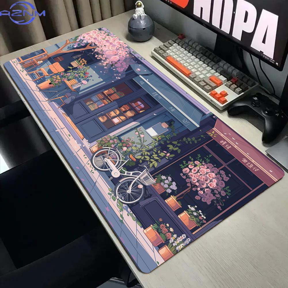 Gaming Accessories Shop - ロマンティックなデザートショップ柄大型マウスパッド デスクマット 縁縫い加工 滑り止め ゲーミングマット PCアクセサリー